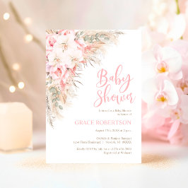 Invitación Boho Pampas Orchids Peonies Neutral Baby Shower