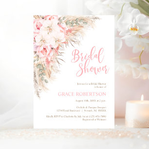 Invitación Boho Pampas Orchids Peonies Neutral Bridal Shower