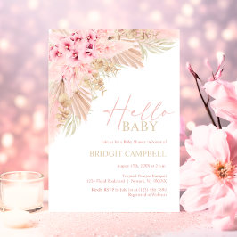 Invitación Boho Pampas Orchids Pink Neutral HELLO Baby Shower