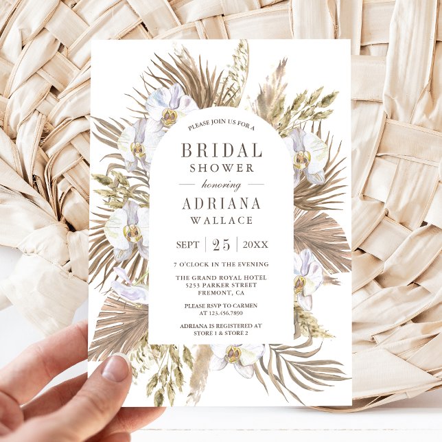 Invitación Boho Pampas Orquídea Blanca Palma Seca Lluvia de N (Subido por el creador)