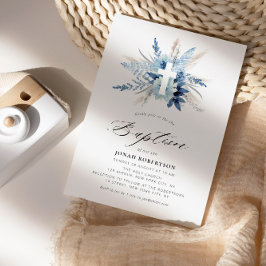 Invitación boho pampas pasto azul floral baptismo