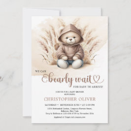 Invitación Boho Pampas pasto del oso de peluche neutro sudor 