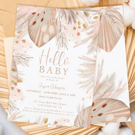 Invitación Boho pampas pasto neutro género hola bebé ducha