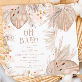 Invitación Boho pampas pasto neutro género oh bebé ducha