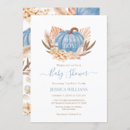 Invitación Boho Pampas Pumpkin blue baby shower