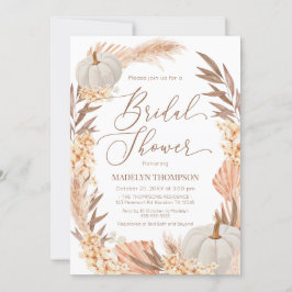 Invitación Boho Pampas Pumpkin White Bridal Shower