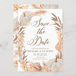 Invitación Boho Pampas Pumpkin White Fall Save the Date