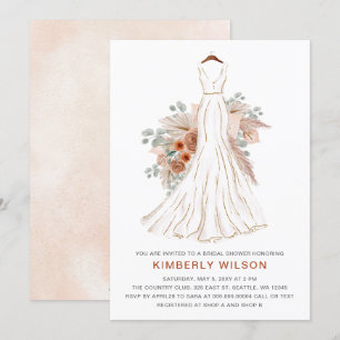 Invitación Boho Pampas Purpurina Boda vestida ducha de novia