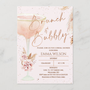 Invitación Boho Pampas Rosa Brunch Bubbble Bridal Shower