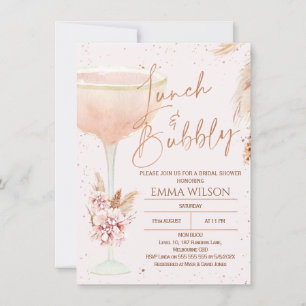 Invitación Boho Pampas Rosa Gold Lunch Bubbly Bridal Shower