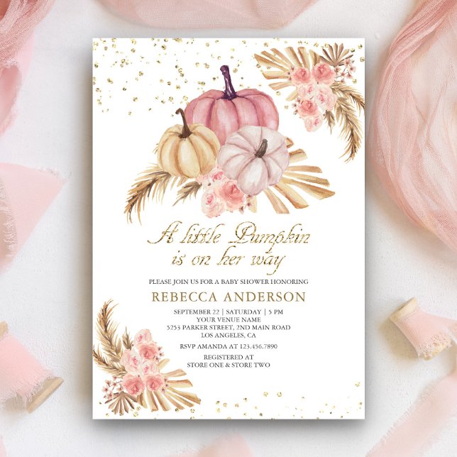 Invitación Boho Pampas Rosas Polvorientas Rosas Rosadas Calab (Subido por el creador)