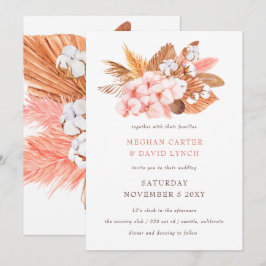 Invitación Boho Pampas Rústico Orchids Boda de Rubor Cotton