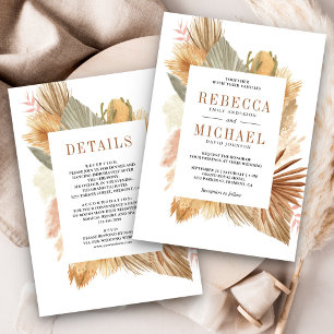 Invitación Boho Pampas se secó la palma en un solo Boda