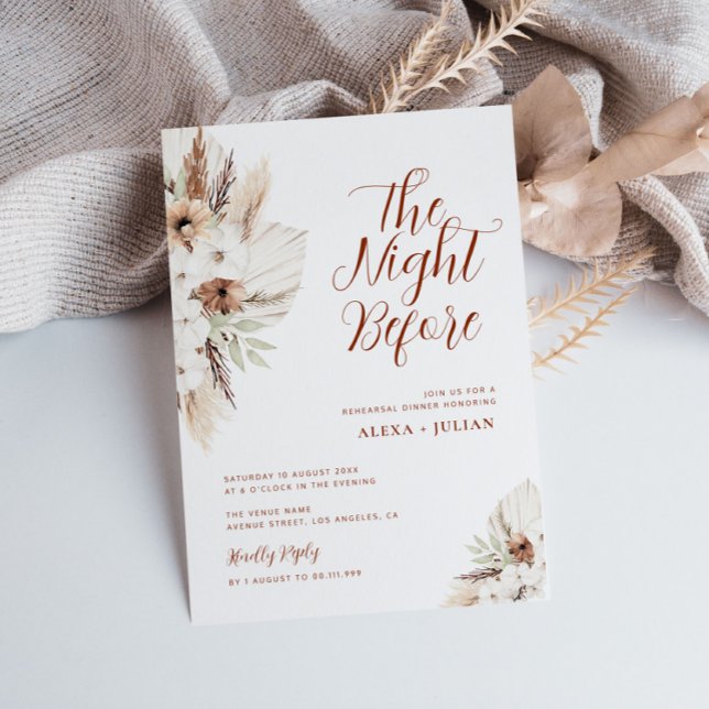 Invitación boho pampas terracotta cena de ensayo floral (Subido por el creador)