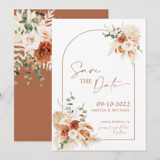 Invitación Boho Pampas Terracotta Rust Ahorra La Fecha LEYLA