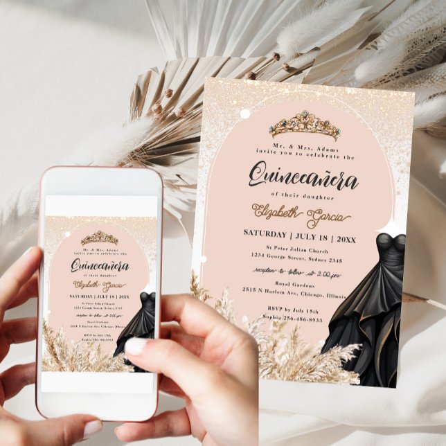Invitación Boho Pampas vestido negro negro vestido negro Quin (Subido por el creador)