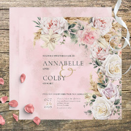 Invitación Boho Pampas y Boda de la Plaza de las Rosas Rosada