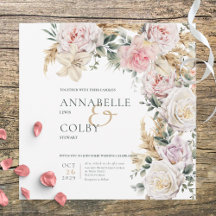 Boho Pampas y rosas rosas rosadas Boda blanco