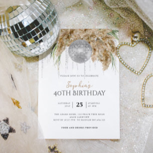 Invitación Boho Papmas Grass Disco Ball Cualquier cumpleaños 