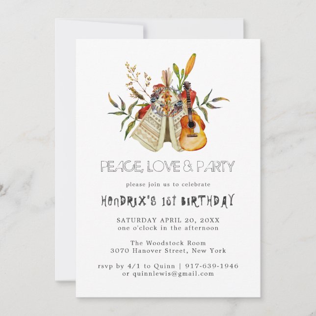 Invitación boho para fiesta de cumpleaños con tema (Anverso)