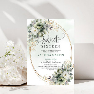 Invitación Boho para Sweet Sixteen en Verde Salvia