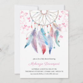 Invitación Boho Pastel Feathers Dreamcatcher Chica Baby Showe