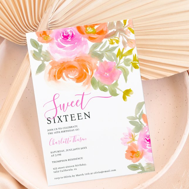 Invitación Boho pastel flor silvestre floral acuarela Dulce 1 (Boho pastel wild flower floral watercolor Sweet 16 Invitation)