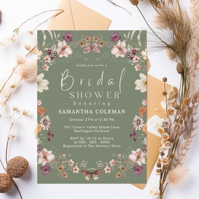 Invitación Boho Pastel Flor silvestre Sage Green Bridal Showe (Subido por el creador)