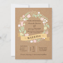 Invitación Boho Pastel Floral Wreath Rústico Boda