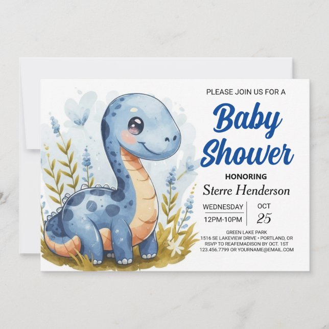 Invitación Boho Pastel Imprimible Dinosaur Boy Baby Shower (Anverso)