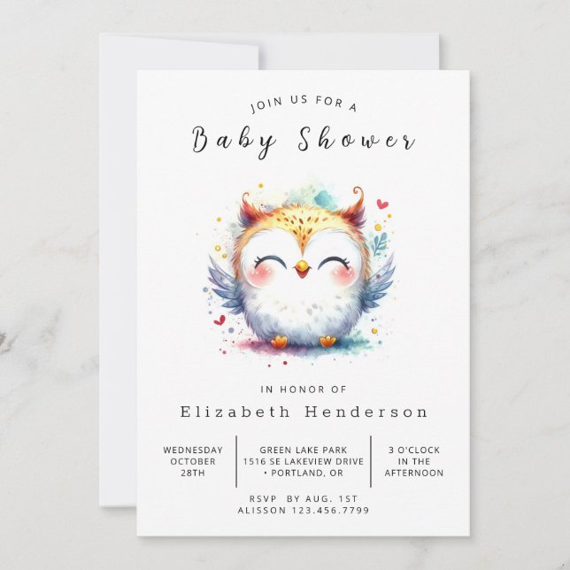 Invitación Boho Pastel Owl Baby Shower (Anverso)