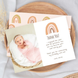 Invitación Boho Pastel Rainbow 1st Birthday Photo Thank You