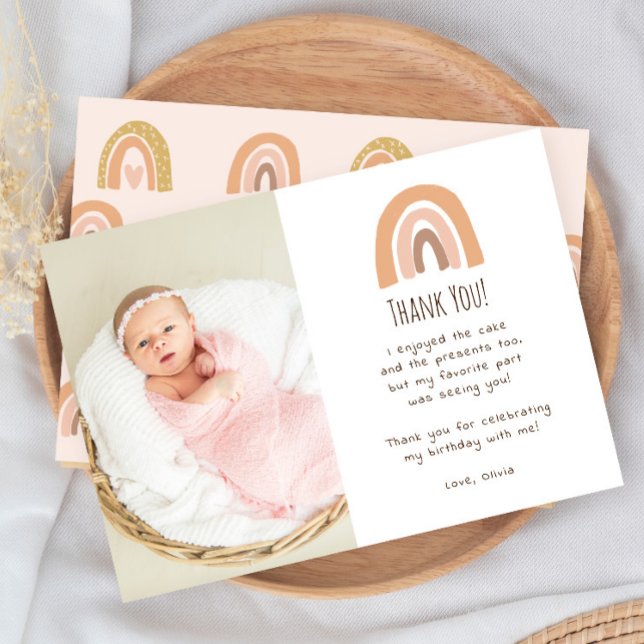 Invitación Boho Pastel Rainbow 1st Birthday Photo Thank You (Subido por el creador)