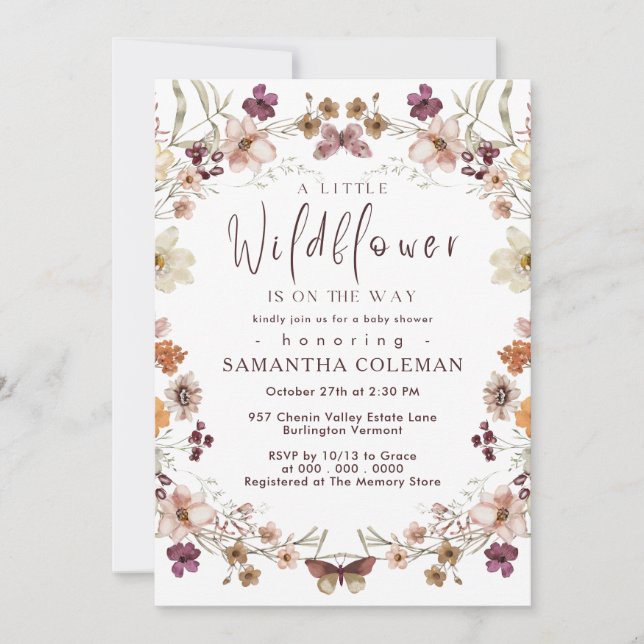 Invitación Boho Pastel Wildflower Tema Baby Shower moderno (Anverso)