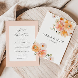 Invitación Boho Peach & Blush Floral Boda Save the Date