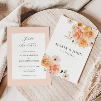 Invitación Boho Peach & Blush Floral Boda Save the Date