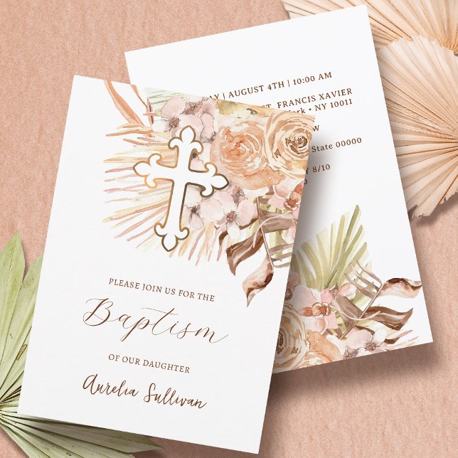 Invitación Boho Peach flor bautismo (Subido por el creador)