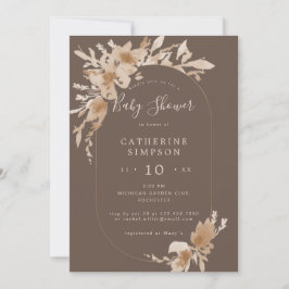 Invitación boho peach marrón floral oblong baby ducha