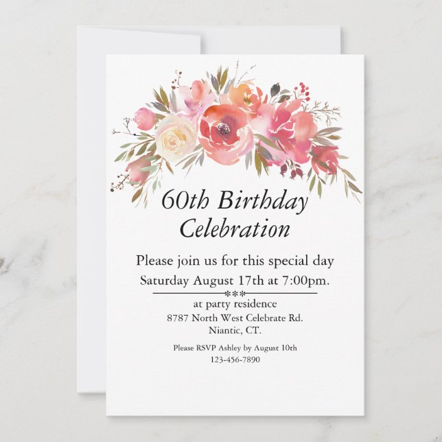 Invitación Boho Peach Peach Floral Greenery Personalizable 60 (Anverso)