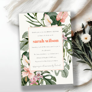 Invitación Boho Peach Rubor Tropical Floral Bridal Shower