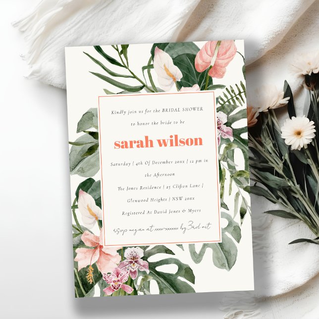 Invitación Boho Peach Rubor Tropical Floral Bridal Shower (Subido por el creador)