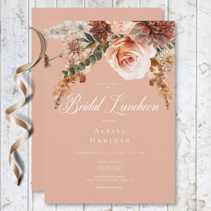 Invitación Boho Peach & Rust Floral Peach Rubor Bridal Lunch