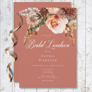 Invitación Boho Peach & Rust Floral Rust Bridal Luncheon