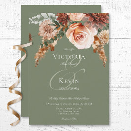 Invitación Boho Peach & Rust Floral Sage Green Boda