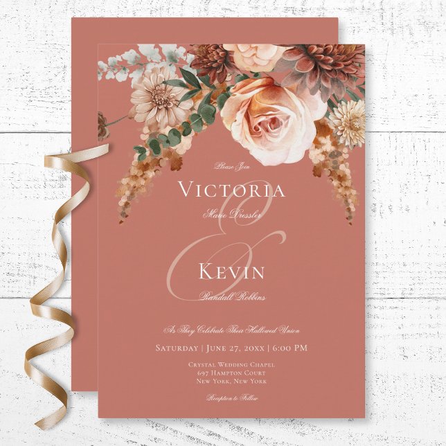 Invitación Boho Peach & Rust Flust Rust Rust Rust Boda (Boho Peach & Rust Floral Rust Wedding Invitation)