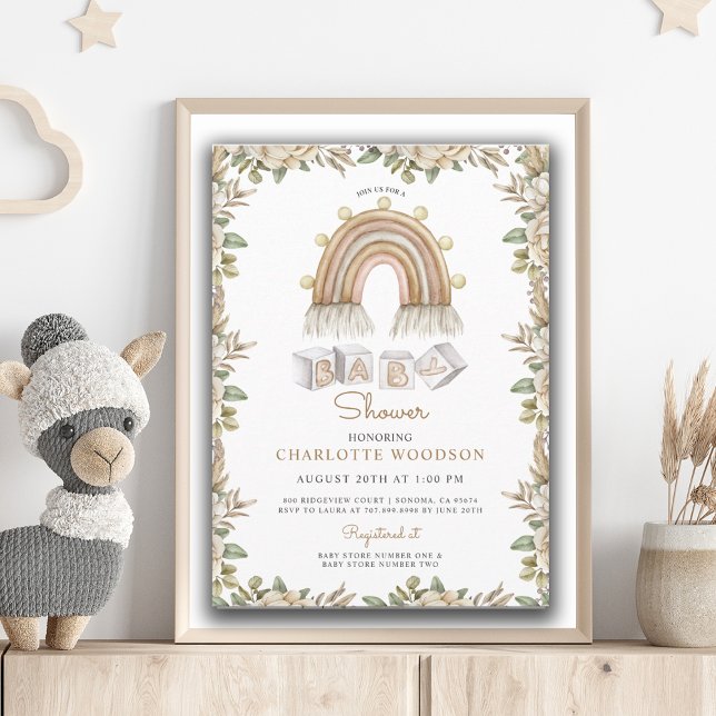 Invitación Boho Peach Watercolor Rainbow Baby Shower (Subido por el creador)