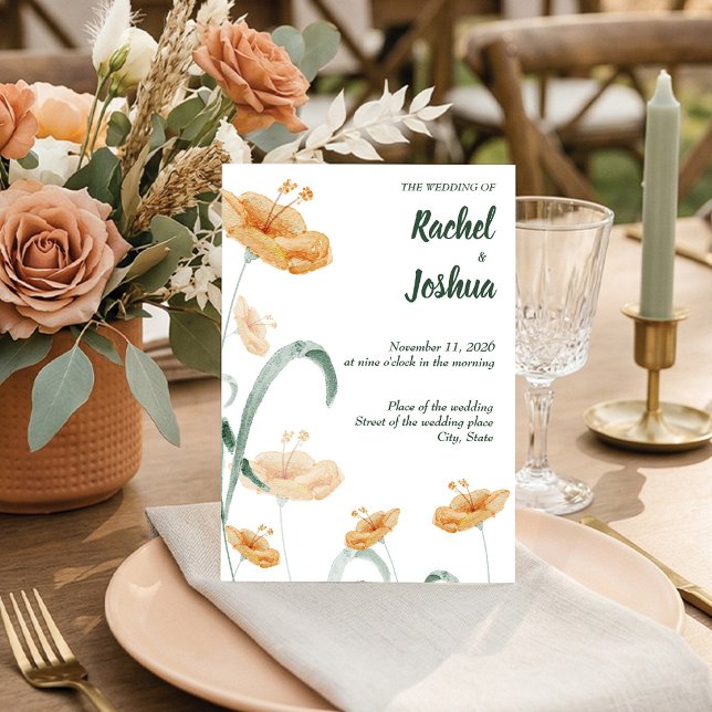 Invitación Boho Peach Wildflower & Sage Green Wedding (Boho Terracotta Orange & Sage Floral Wedding Invitation.)