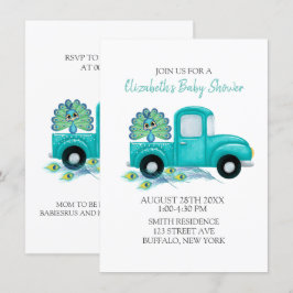 Invitación Boho Peacock Feathers Vintage Truck Baby Shower