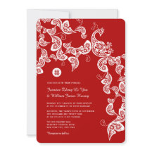 Boho Peacock Floral Rojo Elegante Boda Chino