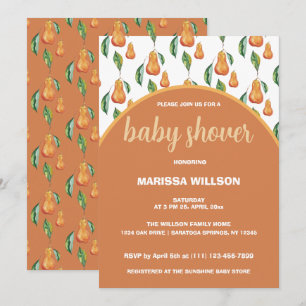 Invitación Boho Pear Watercolor Pintado A Mano